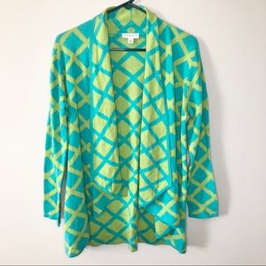 Susan Graver Diamond Knit Cardigan Green Blue